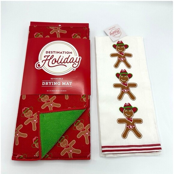 Gingerbread Cowboy Drying Mat and Hand Towel - Picture 1 of 3
